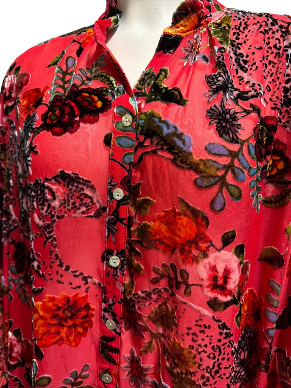 NWT John Mark Magic Moments Plus 1X Red Floral Burnout Velvet Button Blouse Boho - Picture 5 of 13